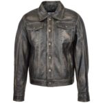 Men’s Black Rub Off Leather Biker Jacket
