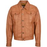 Mens Genuine Leather Lee Rider Terry Style Trucker Jacket