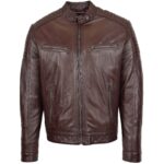 Men's Sheepskin Leather High Quality Jacket Brown Biker
