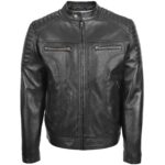 Mens Real Leather Biker Jacket Cafe Racer Style Ron