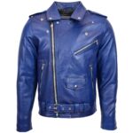Men's Leather Jacket Casual Stylish Royal Blue Biker Jacket