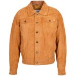Mens Real Suede Trucker Harrington Jacket Daryl Dynamo Tan - Image 3