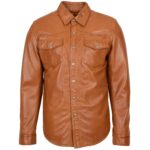 Men’s Leather Shirt Lambskin Western Stylish Shirt TAN