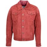 Mens Real Suede Trucker Harrington Jacket Dary Infinite Burgundy - Image 3