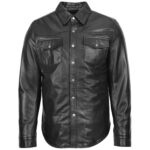 Men's Black Sheepskin Leather Western Shirt