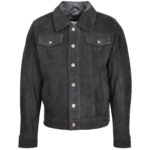 Mens Real Suede Trucker Harrington Jacket Daryl Nova Black - Image 3