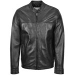 Mens Leather Classic Zip Box Jacket Standing Collar Paul