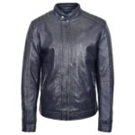 Mens Real Leather Biker Jacket Archie Luna Navy Blue - Image 3