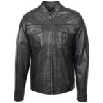 Mens Real Leather Biker Jacket Casual Zip Fasten Style Jaime