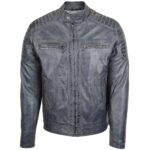 Mens Real Leather Biker Jacket Cafe Racer Style Eddi