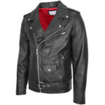Mens Real Leather Biker Jacket Cross Zip Brando Style - Image 5