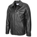 Mens Soft Leather Plain Zip Box Casual Jacket Frank Nova Black - Image 4