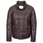 Men’s Leather Puffer Jacket with Removable Hood