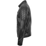 Mens Real Leather Biker Jacket Quilt Detailing - Image 4