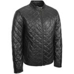 Mens Real Leather Quilted Jacket Cross Stitch Anorak Jeff Black - Image 4