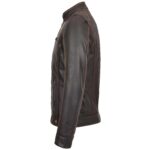 Mens Real Leather Biker Style Zip Jacket Classic Cafe Racer Ethan Brown - Image 5