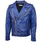 Men's Leather Jacket Casual Stylish Royal Blue Biker Jacket - Image 2