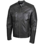 Mens Real Leather Biker Jacket Cafe Racer Style Nelson Black - Image 4