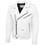 Men’s White Leather Biker Jacket Heavy Duty - Image 2