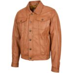 Mens Genuine Leather Lee Rider Terry Style Trucker Jacket - Image 4