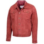 Mens Real Suede Trucker Harrington Jacket Dary Infinite Burgundy - Image 4