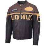 Men's Racing Badges Leather Jacket – Brown - Image 4