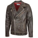 Men’s Biker Vintage Distressed Brown Leather Jacket - Image 2