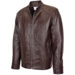 Mens Soft Leather Casual Plain Zip Jacket Matt Zenith Brown - Image 4