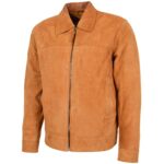 Men's Real Suede Casual Harrington Jacket Larry Dynamo Tan - Image 4