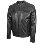 Mens Real Leather Biker Jacket Cafe Racer Style Ron - Image 2