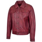 Men's Soft Leather Trucker Jacket Button Shirt Jacket - Image 4