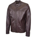 Mens Leather Standing Collar Jacket Vandyke Brown - Image 4