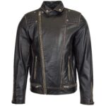 Men’s Vintage Black Leather Jacket Brando Biker Style