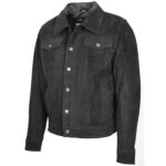 Mens Real Suede Trucker Harrington Jacket Daryl Nova Black - Image 4