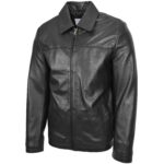 Mens Leather Shirt Classic Trucker Style Oliver Nova Black