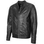 Mens Soft Leather Casual Plain Zip Jacket Matt Nova Black - Image 4