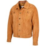 Mens Real Suede Trucker Harrington Jacket Daryl Dynamo Tan - Image 4