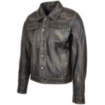 Men’s Black Rub Off Leather Biker Jacket - Image 2