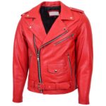Men's Red Biker Jacket 100% Real Leather Lambskin - Image 2