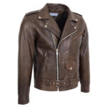 Mens Leather Biker Jacket Cross Zip Brando Style - Image 2