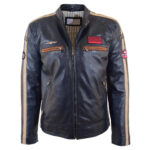 Mens Real Leather Biker Jacket Cafe Racer Style Badges - Image 5