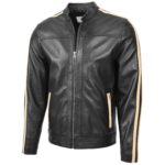 Real Leather Biker Jacket with Racing Stripes Clyde Black - Image 2