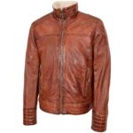 Mens Leather Sherpa Lined Jacket Alfie Zenith Brown - Image 4