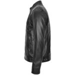 Mens Soft Leather Casual Plain Zip Jacket Matt Nova Black - Image 5