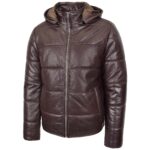 Men’s Leather Puffer Jacket with Removable Hood - Image 4