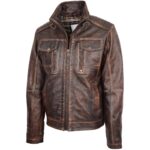 Mens Leather Urban Biker Style Jacket Hugo Zenith Brown Vintage - Image 2