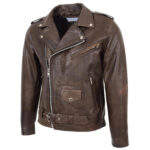 Mens Leather Biker Jacket Cross Zip Brando Style - Image 3