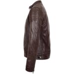 Men's Sheepskin Leather High Quality Jacket Brown Biker - Image 5