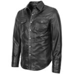 Men's Black Sheepskin Leather Western Shirt - Image 4