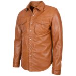 Men’s Leather Shirt Lambskin Western Stylish Shirt TAN - Image 4